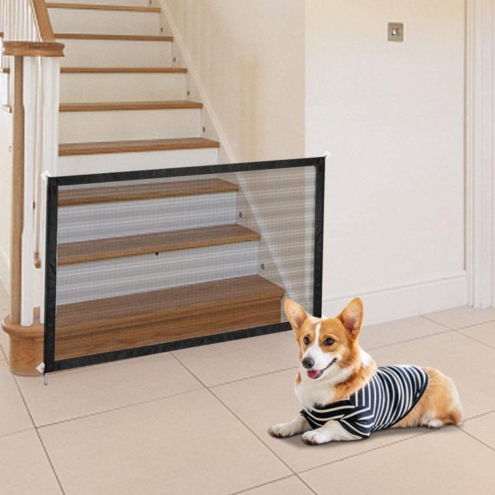 Comparer les prix de Barrière de sécurité pour chien avec filet 110 x 72 cm - Porte pliante pour chien pour escaliers et extérieur - Barrière