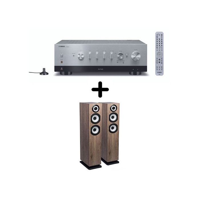 Amplificateur Hi Fi Yamaha R N800A + une paire d'enceintes colonne Cabasse Java MC40 Chêne blanchie - vue 2