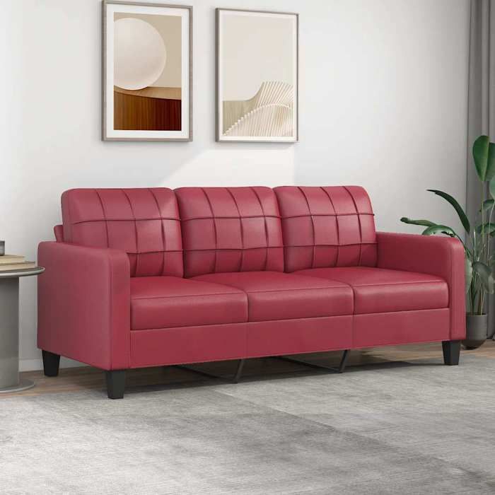 SALE 2026 Fauteuil/Chaise-Sofa Rouge - Canapé à 3 places Rouge bordeaux 180cm Similicuir PRO968544476