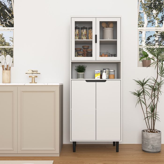 Maisentiel Armoire haute blanche en MDF laqué vitrine en verre trempé 4 portes 60 x 35 x 160 cm