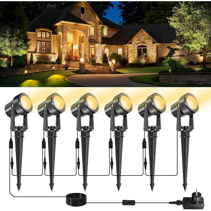 Spot LED Extérieur 6 en 1 3000K Eclairage Exterieur 27V Lampes de Jardin avec Adaptateur Étanche IP65 Lampe de Blanc#6 e PROJECTEUR