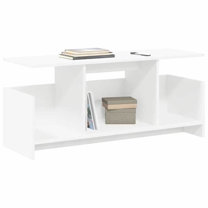 [64706]Meuble TV - TABLE TV  Meuble HIFI de salon - Blanc 102x35x45 cm Bois dingénieriePoids:16 Kg