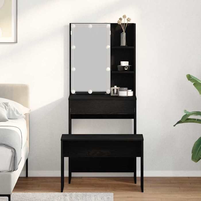 Ensemble de table de maquillage LED - (2 pcs) - Meuble rangement - Chêne noir 60x40x140 cm A2562