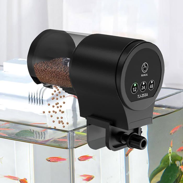1 Distributeur automatique de poissons capacité 100 ml résistant à lhumidité 3 modes pour aquarium ouvert et fermé .