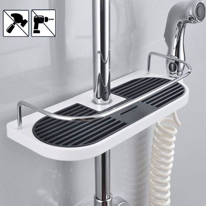 Étagère de douche télescopique étagère de douche réglable en alliage daluminium avec 2 crochets pour serviettes .