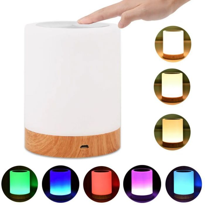 Lampe de Chevet Veilleuse LED Dimmable à Intensité Vairable Lampe de Table Couleurs Rechargeable
