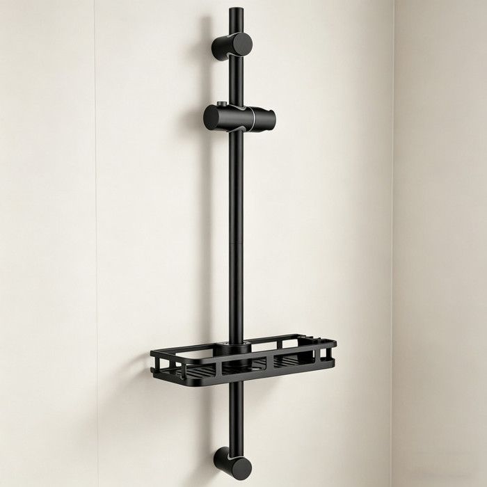 Auralum MAX Barre de douche réglable inox Noir - 70cm - avec étagère de rangement - Installation perçage