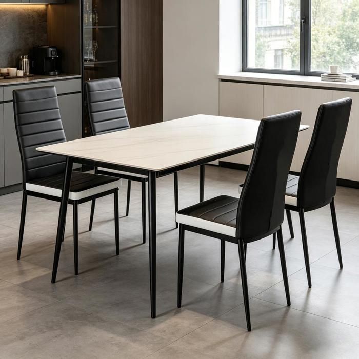 SUPFINE Chaises Salle à Manger Moderne Lot de 4 Chaises de Cuisine en PU Rembourrées Cader en Acier Salon Coiffeuse Chambre