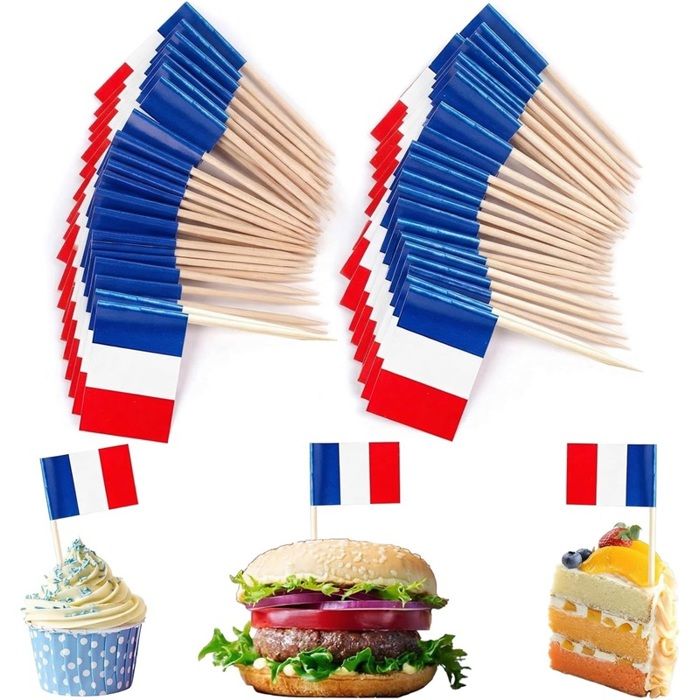 100 x French Toothpick Flags French Picks for Cupping Toppers Small Mini Flag Decorative Tooth Cure for World Cups Football