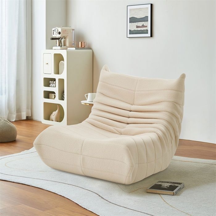 Pouf Canapé Moelleux Beige en Faux Laine - Fauteuil Gamer Design Ergonomique Salon en Mousse Haute Densité Cosy - Beige