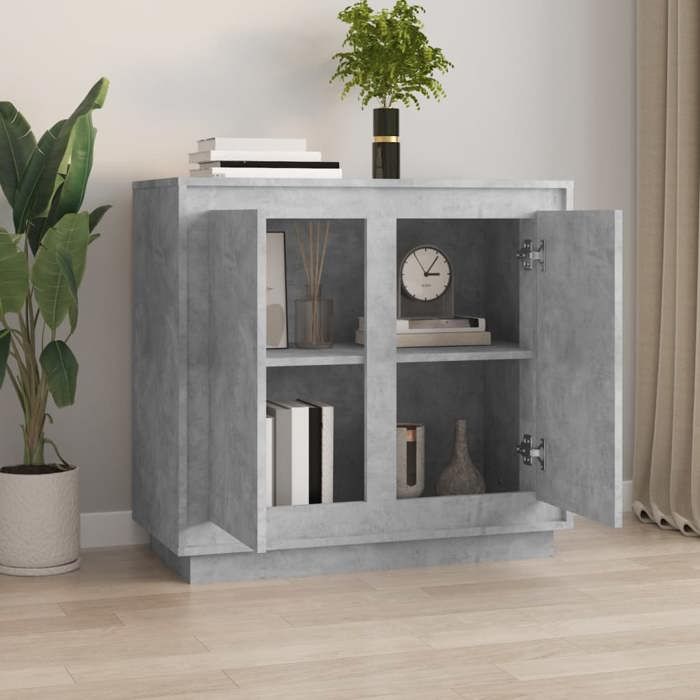 Buffet bahut - vidaXL - bois dingénierie - gris béton - 4 compartiments - grand rangement - 80 x 34 x 75 cm 40ncb14l
