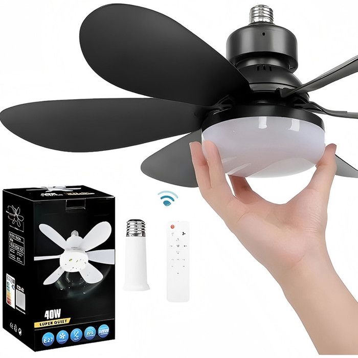 Ventilateur de plafond - MEIHOWWU - 40W 52 cm 6 pales noires - LED dimmable - 3 vitesses - Télécommande