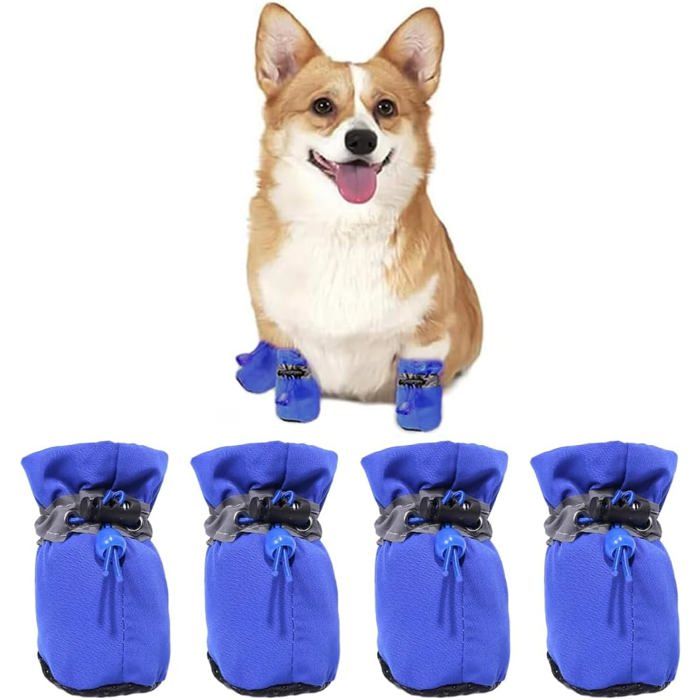 Lot de 4 bottes chaussettes antidérapantes pour chiens chaussures pour chien avec sangles réfléchissantes
