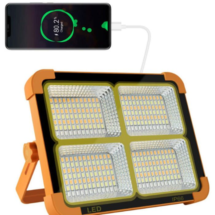 Projecteur LED solaire - Batterie 16500 mAh Charge solaire et USB - Camping et chantier - IP66