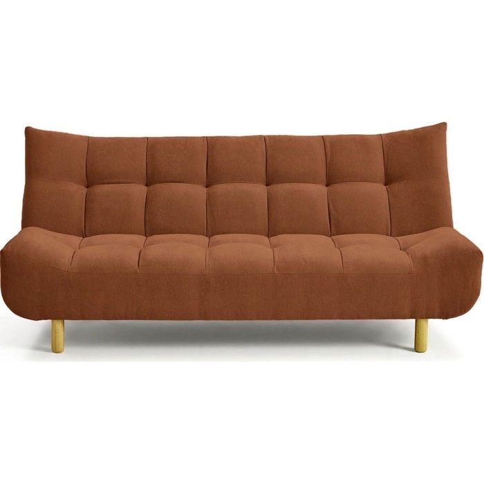 Canapé capitonné convertible 3 places en tissu chenille terracotta - Bumpy