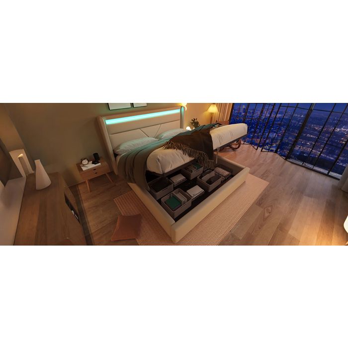 Lit escamotable hydraulique 140x200cm avec LED blanc avec télécommande