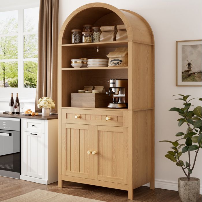WUVRIE Armoire haute 76 x 40 x 180 cm 2 portes 1 tiroir étagères ouvertes MDF et panneaux de particules