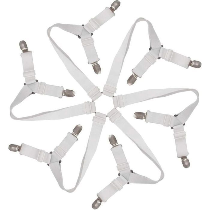 Tendeur drap housse 6 voies - PZCC - Sangle élastique réglable - Clip métal chromé - Pour matelas ronds et carrés