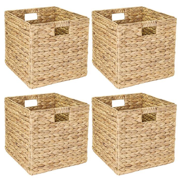 HMF Panier de rangement compatible avec étagère KALLAX panier tressé en jacinthe deau avec poignées Lot de 4 32 x 34 5 x 32 cm