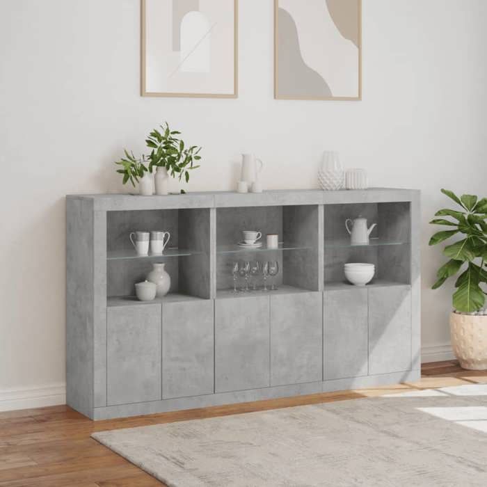 Gris Commode Salon CHIC LED Buffet bas/Cabinet 1 PC gris béton 181 5x37x100 cm N12348