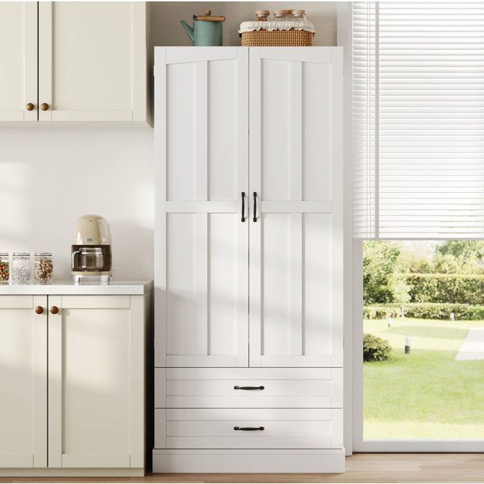 Colonne de cuisine blanche en MDF – 3 tiroirs coulissants portes doubles et rangements de porte