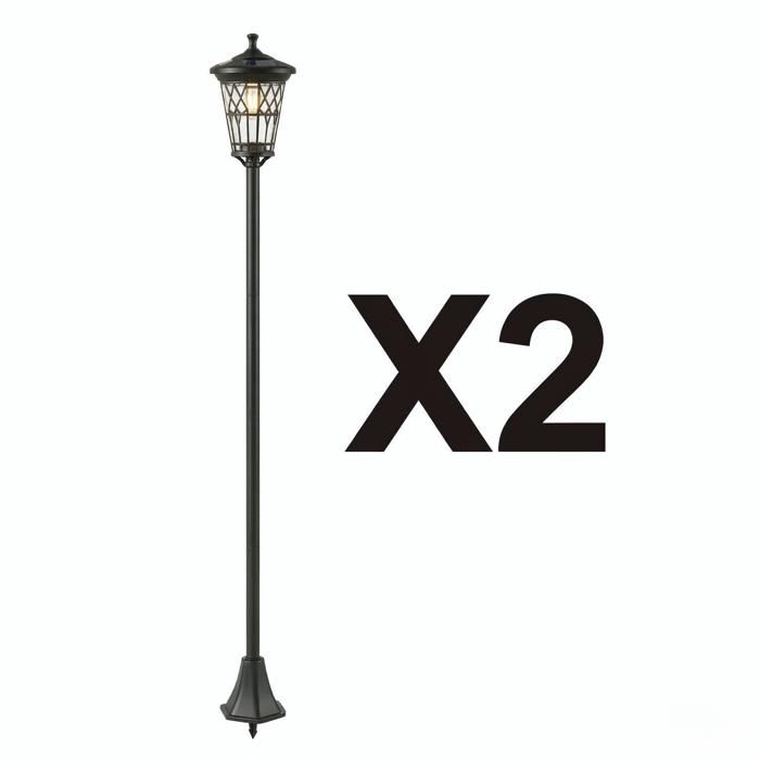 Lampadaire solaire de jardin lot de 2 - Noir Inox - Hauteur réglable - 2600K - 100 lm / 50 lm - IP44