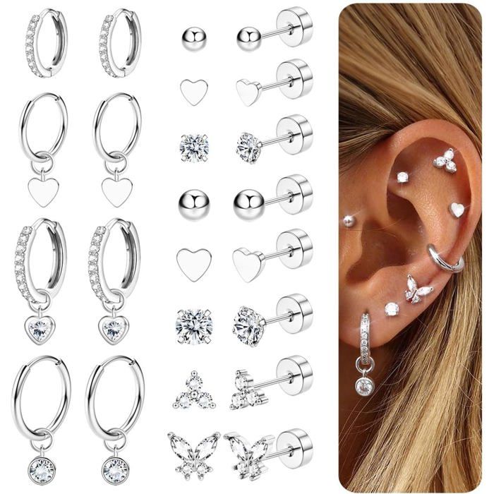15Paires Boucles DOreilles Femme Acier Inoxydable Piercing Oreille Hypoallergénique Huggie Creoles Argent Or Pour Piercings[PP217]