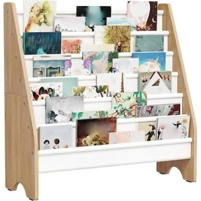 Bibliothèque Enfant à 6 Niveaux Étagère à Livres avec Sacs Suspendus en Oxford Rangement pour Livres Magazines Chambre crèche