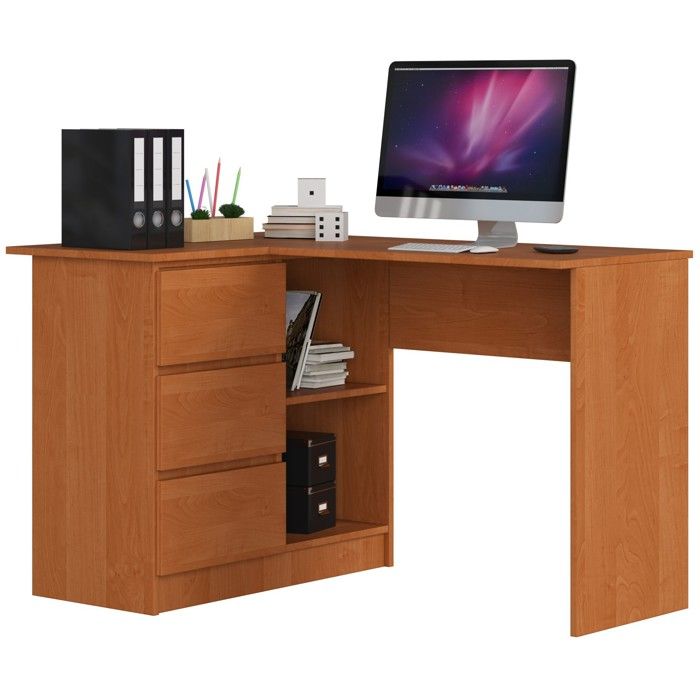Bureau AKORD dangle gauche B16 Aulne 124 cm 3 tiroirs façade Aulne 2 étagères 124x85x77 cm