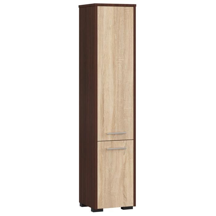 Colonne de salle de bains AKORD FIN Wengé 30 cm - 2 portes Chêne Sonoma - 5 étagères Colonne de salle de bains AKORD FIN Wengé 30 cm - 2 portes Chêne Sonoma - 5 étagères