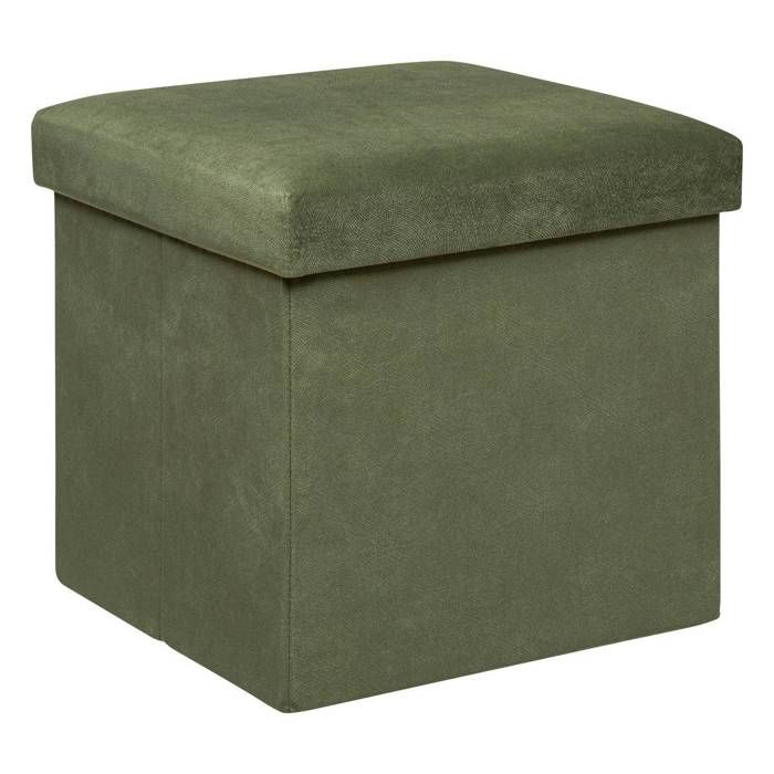 Pouf pliant Lilou en velours 38x38cm vert kaki - Atmosphera Créateur dintérieur