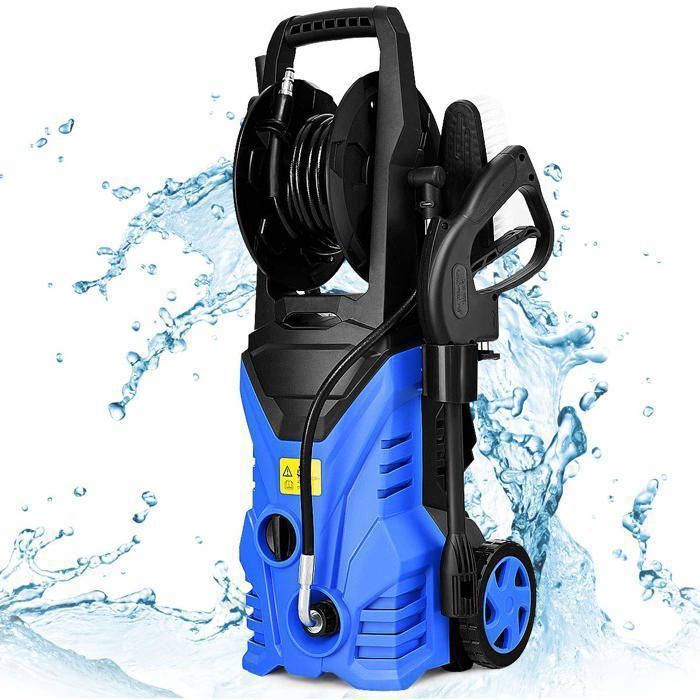 GOPLUS  Nettoyeur Haute Pression 140 Bar-1500W-300 L/H-Buse Haute Pression-Tuyau 5M avec 2 Roues Bleu 