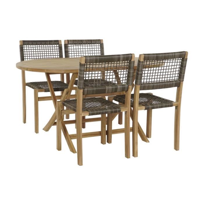 Ensemble Table + 4 chaises Teck 90 cm 150 x 90 x 75 cm - Blanc