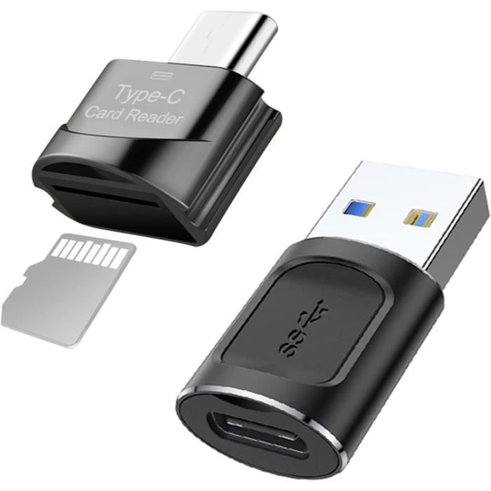 Lecteur De Carte Micro SD USB-C Avec Adaptateur USB-A - Compatible MacBook, Smartphones Android, Ordinateurs - Plug & Play