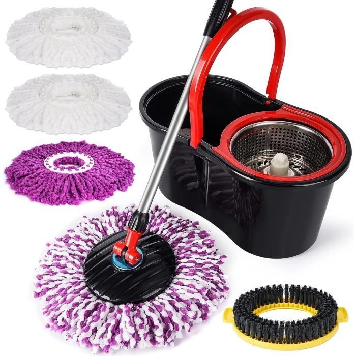Enya Easy Mop Rotation A 360 Magic Spin Dry Mop Bucket Set Avec 4 Tetes De Vadrouille En Microfibre Et Une Brosse A Recu u4220 Cdiscount Maison