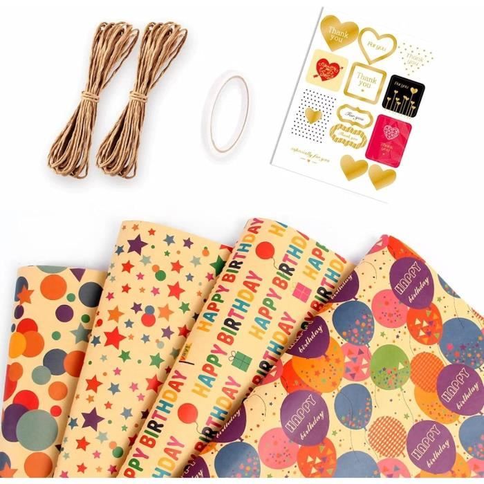 Lot De 4 Rouleaux Papier Cadeau Noël - 5m X 1m - Motifs Festifs - Multicolore - Recyclé - Résistant à La Déchirure
