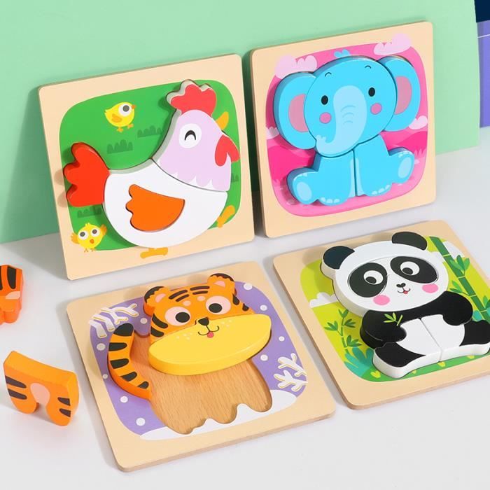 Puzzles en Bois, Jouets Montessori pour Enfant 1 2 3 4 Ans, Puzzle à  Encastrements, Bébés Animaux Jeu Educatif Apprentissage pour Enfants, 5  Pièces Jouet Bébé 3D Puzzles avec Cadre (Animal)