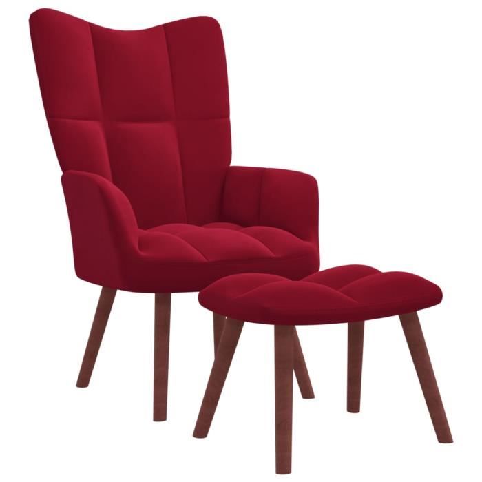 Fauteuil scandinave de relaxation MVS - Chaise de relaxation avec repose-pied Rouge bordeaux Velours855 Kg