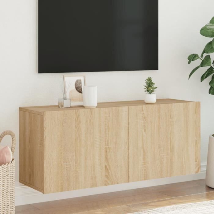 Meuble TV mural - Armoire HiFi - chêne sonoma - 100x30x41 cm - Contemporain - Design