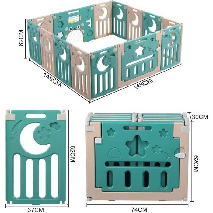 DRIPEX Parc bébé (12+2 Panels) plastique pour la sécurité d'enfants barriere maison brun+vert