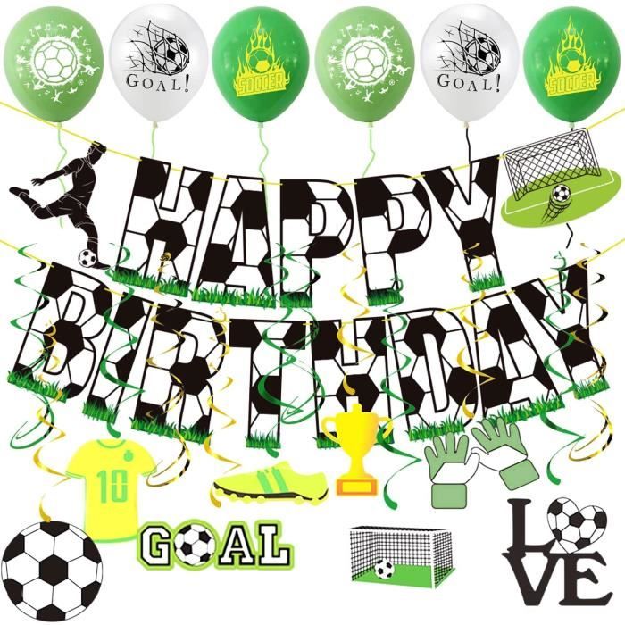 Lot Déco Anniversaire Football 10 Ans – Ballons Hélium Noir & Or, Guirlande, Toppers Gâteau – Fête Enfant