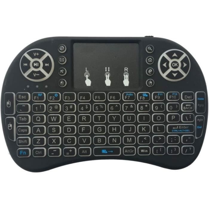 Mini clavier sans fil avec pavé tactile et souris rétroéclairage LED – Batterie rechargeable intégrée – Clavier USB 24 GHz p[O595]