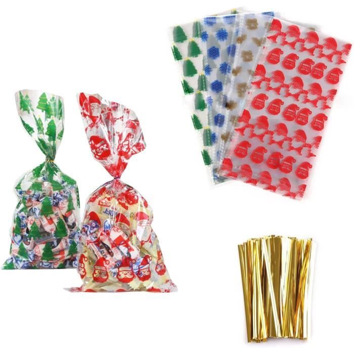 Sac Bonbon,100 PCS Sac à Cône En Cellophane Avec Liens Torsadés