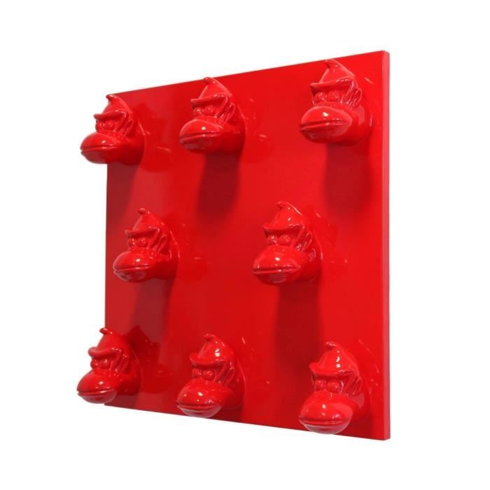 Tableau rouge en résine huit têtes de donkey kong gorille singe 80 cm