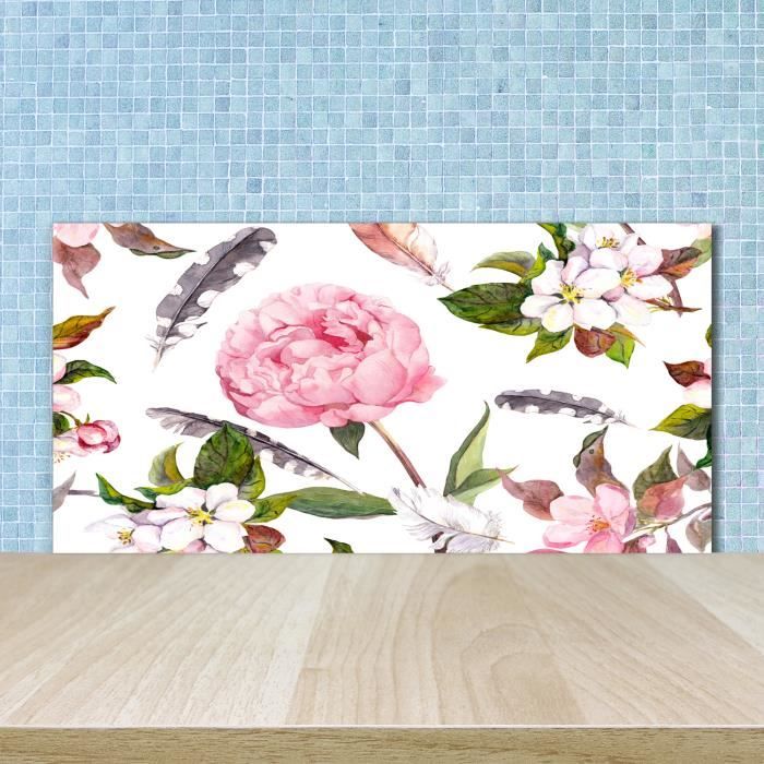 Panneau Décoratif De Cuisine Sur Verre Tulup - Motif Roses Colorées - Dimensions 100 X 70 Cm - Moderne