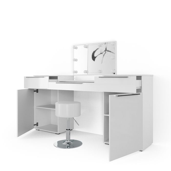 Vicco coiffeuse Lilli, Blanc Haute brillance, 190 cm avec éclairage LED