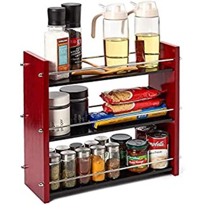 Porte Epices En Bois D Hevea A 3 Etages Etagere De Rangement Etagere A Epice Pour Cuisine Salle De Bain Bureau Comptoir Desse Cdiscount Maison