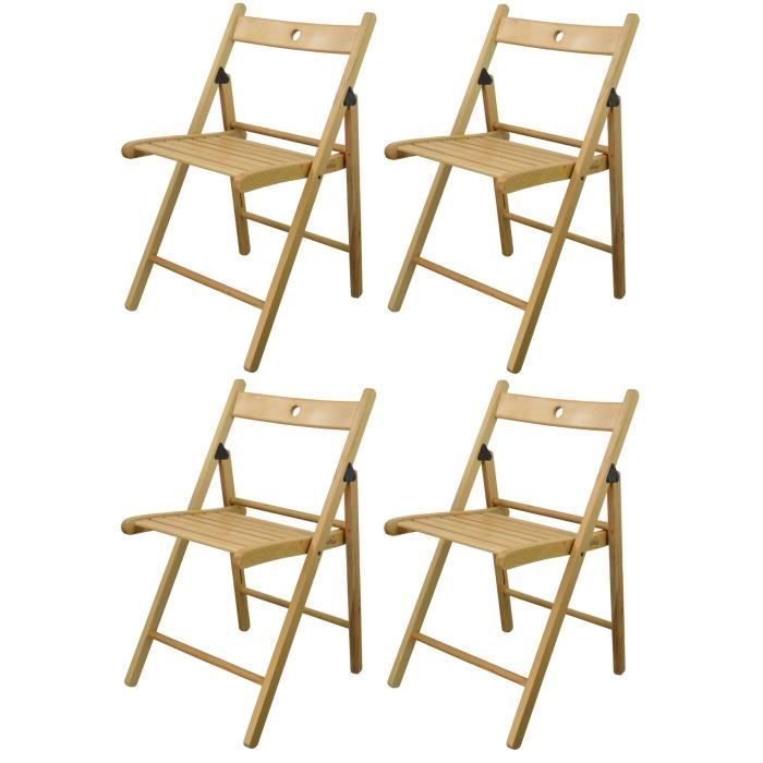 Lot De 4 Chaises Pliantes En Bois De Hêtre Happy Hour Italiadoc - Finition Naturelle, Quincaillerie Antirouille - Dimensions 43x49x79 Cm