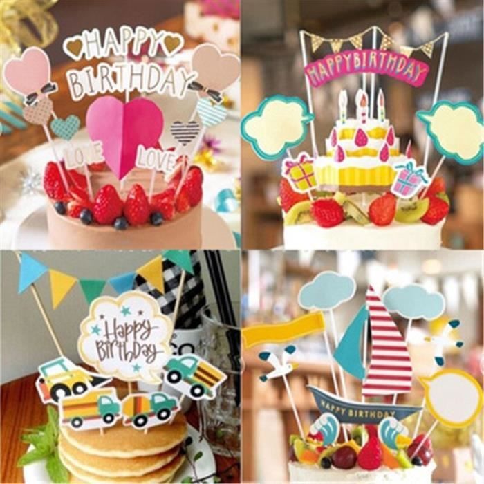 Ctv1 1set Joyeux Anniversaire Cupcake Gateau Topper Dessin Anime Gateau Drapeaux Bebe Douche Fete Decor Enfants Enfants Fete Gat Cdiscount Maison