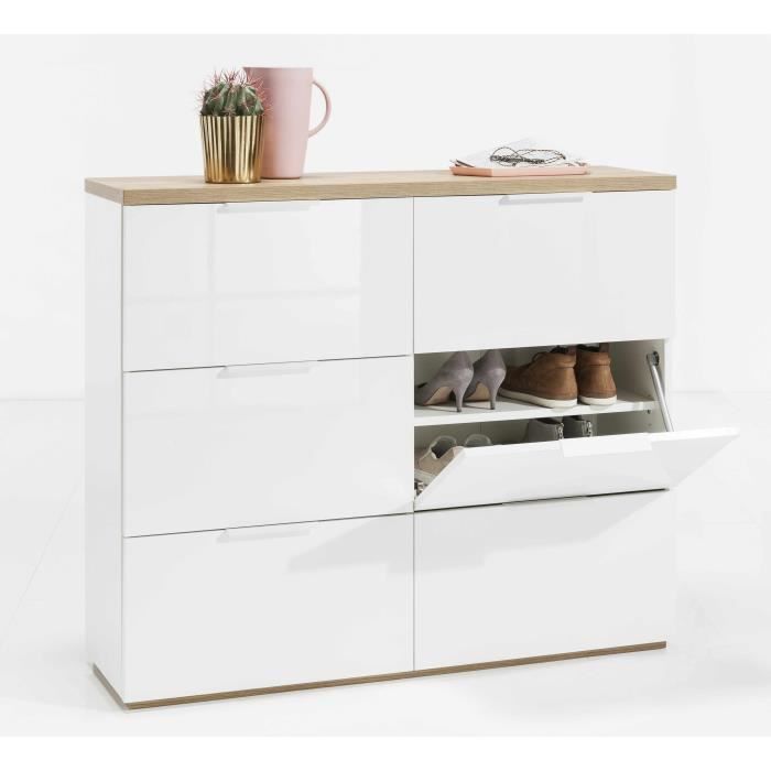 Armoire à Chaussures 6 Tiroirs à Rabat Couleur Blanc Lucide 24 Chaussures Cdiscount Maison